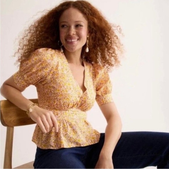 J. CREW puff Sleeve V Neck Top In Scattered Blooms NWT - Picture 2 of 8